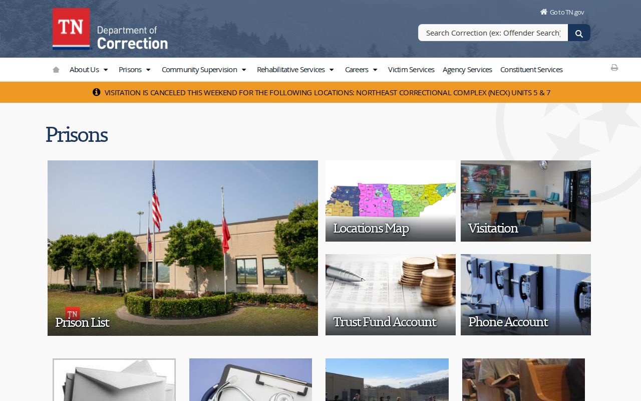 Tennessee Department of Correction System release facility directory