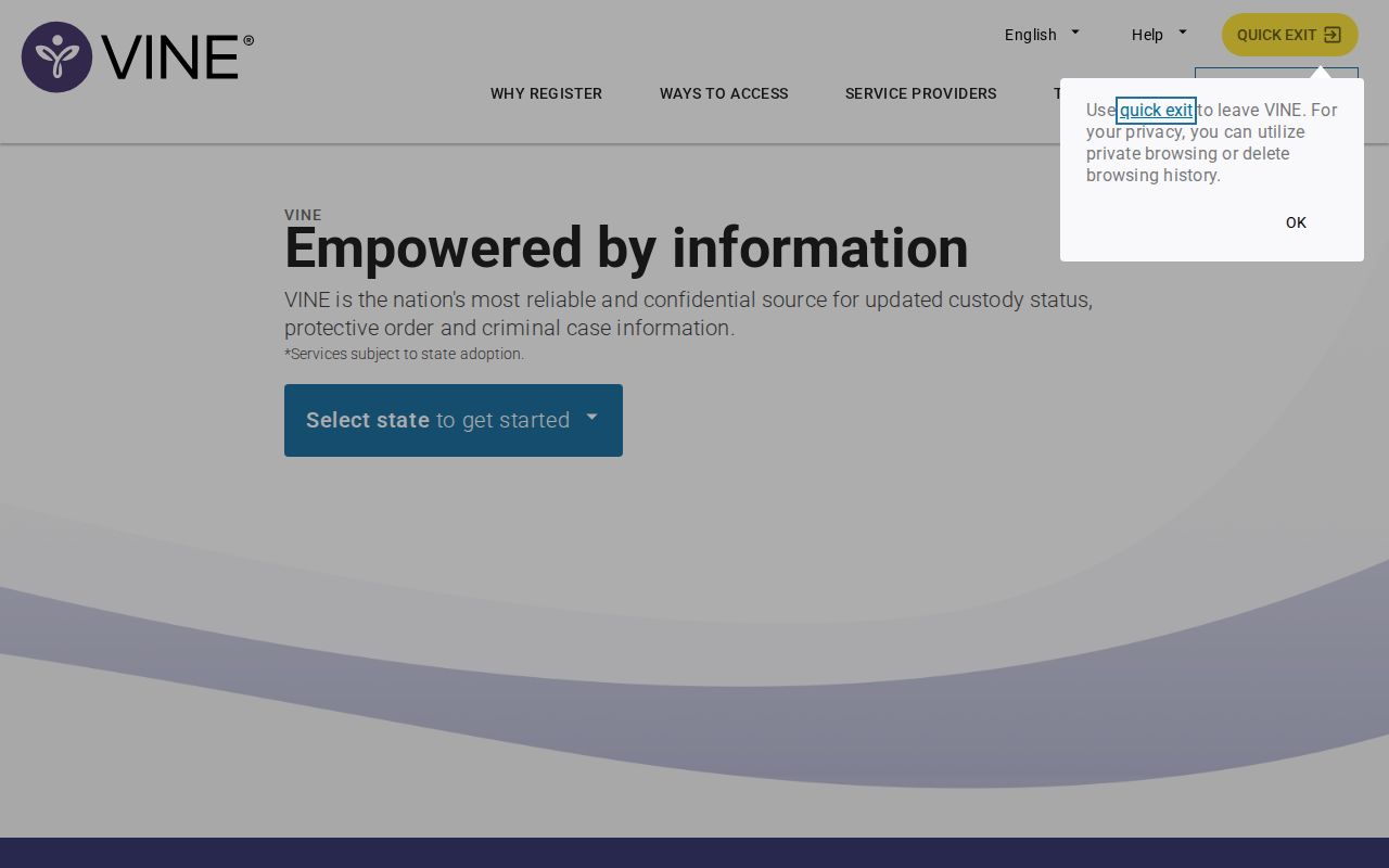 Benton County VINE inmate release check and alert registration
